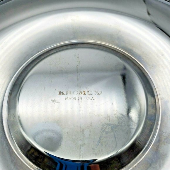 Vintage Kromex Pair Serving Trays Chrome 12 3/4" D Cheese Crackers Veggies Dips - Picture 4 of 7